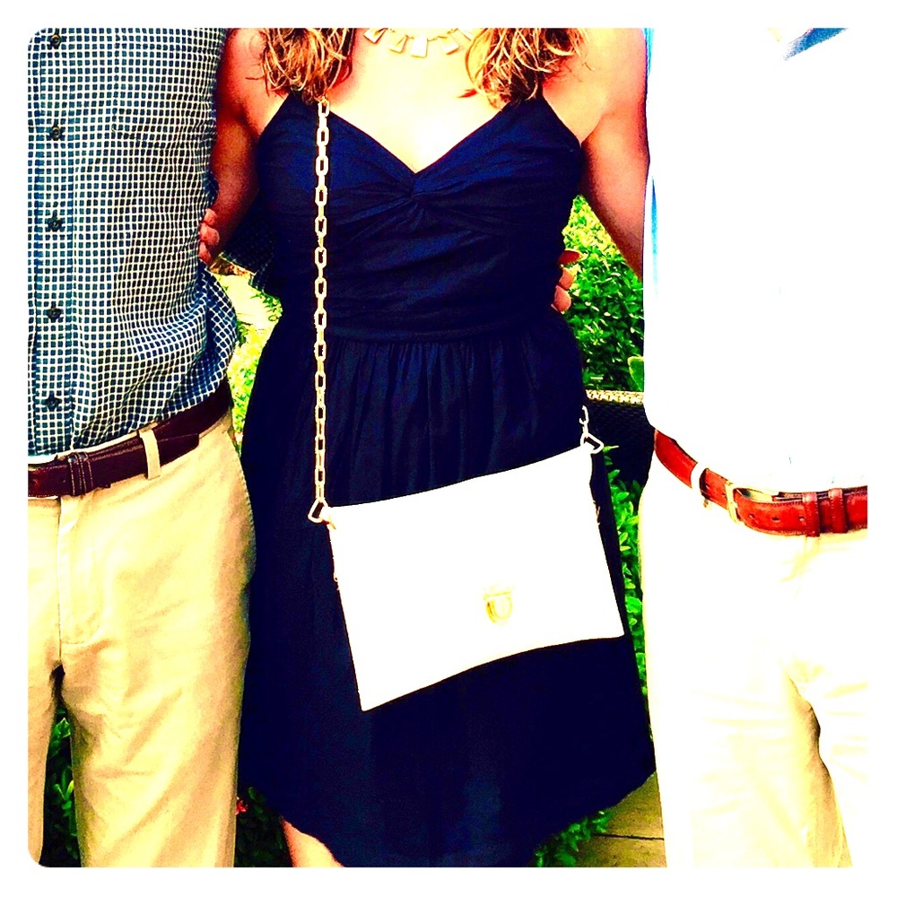 Shirred/gathered cotton navy dress
